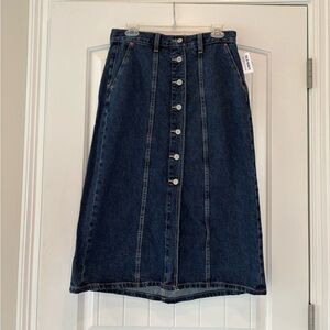 Old Navy Dark Blue Button-Front Midi Denim Skirt